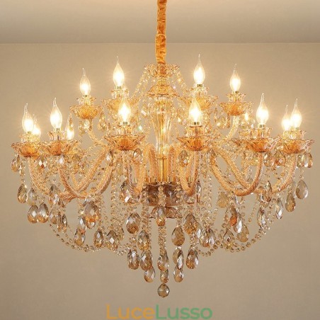 18 (12+6) Elegante lampadario a candela in cristallo color ambra chiaro e oro 18 (12+6) Elegante lampadario a candela in cristallo color ambra chiaro e oro
