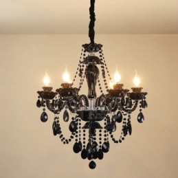 Lampadario a candela in cristallo nero elegante a 6 luci