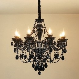 Lampadario a candela in cristallo nero elegante a 8 luci