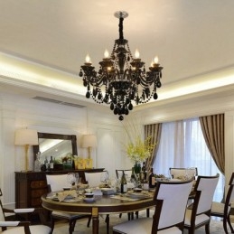 Lampadario a candela in cristallo nero elegante a 8 luci