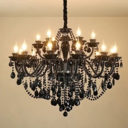 Lampadario a candela in cristallo nero elegante da 18 (12+6) luci