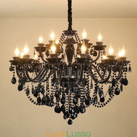 Lampadario a candela in cristallo nero elegante da 18 (12+6) luci Lampadario a candela in cristallo nero elegante da 18 (12+6) luci