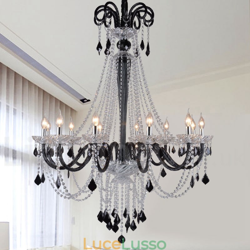 Lampadario a candela in cristallo nero