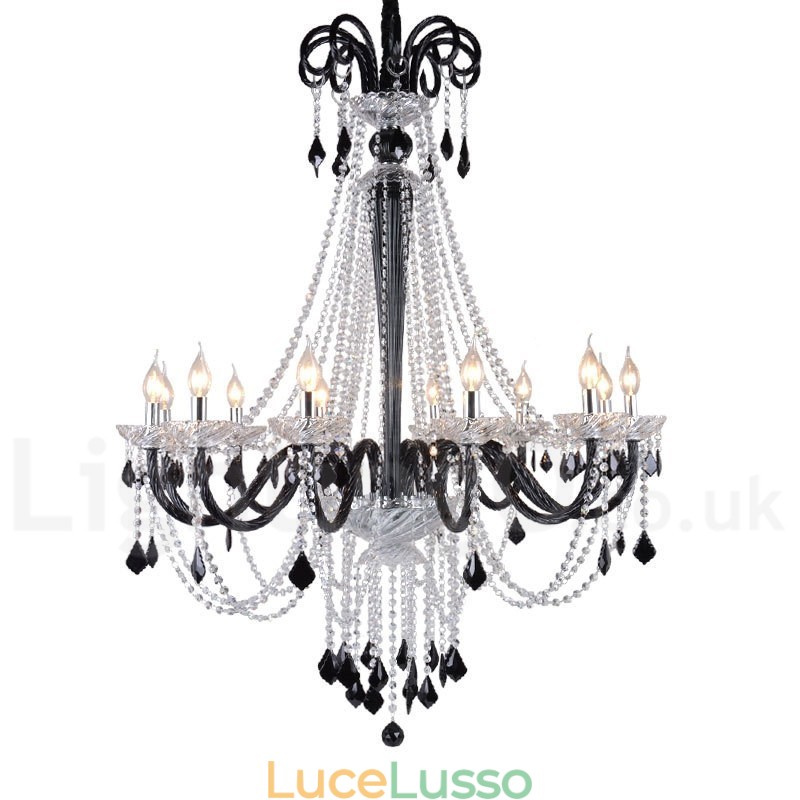 Lampadario a candela in cristallo nero