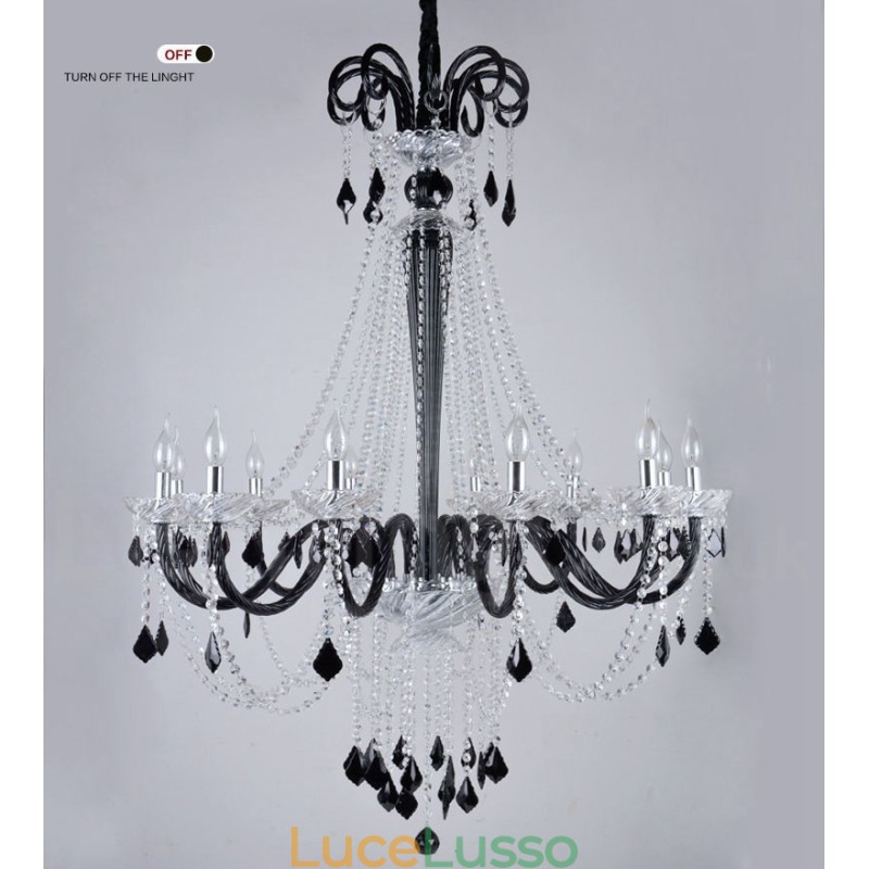Lampadario a candela in cristallo nero