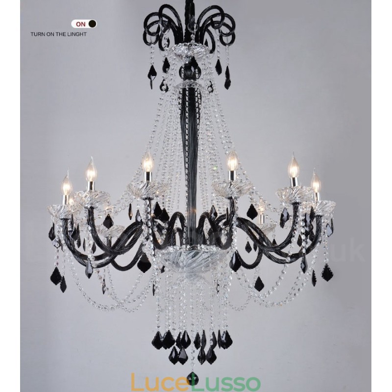 Lampadario a candela in cristallo nero