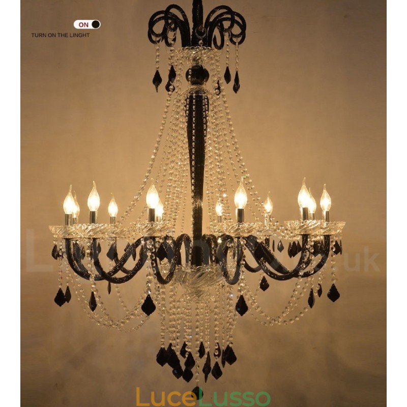 Lampadario a candela in cristallo nero
