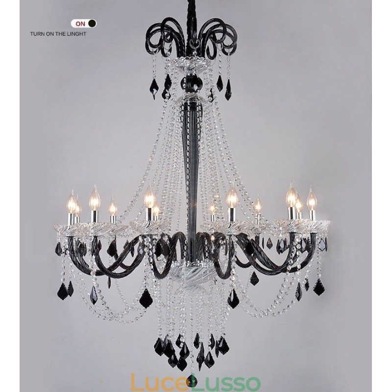 Lampadario a candela in cristallo nero