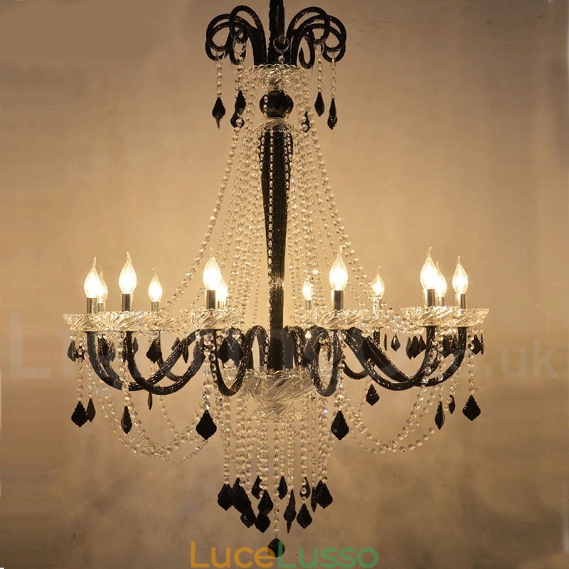Lampadario a candela in cristallo nero