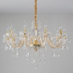Lampadario in oro con candela in cristallo trasparente