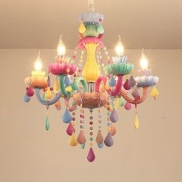 Lampadario Macaron a 6 luci con candela di cristallo multicolore in stile mini per bambini