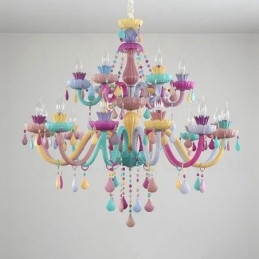 Lampadario Macaron 18 (12+6) luci con candela di cristallo multicolore in stile mini per bambini