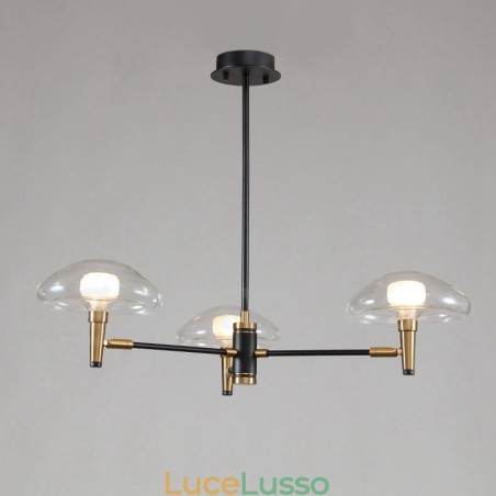 Lampadario a 3 luci in stile mini con finitura verniciata elettrolitica e paralumi in vetro