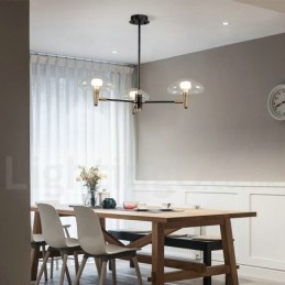 Lampadario a 3 luci in stile mini con finitura verniciata elettrolitica e paralumi in vetro