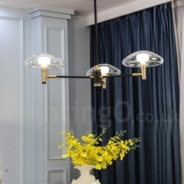 Lampadario a 3 luci in stile mini con finitura verniciata elettrolitica e paralumi in vetro