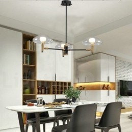 Lampadario a 3 luci in stile mini con finitura verniciata elettrolitica e paralumi in vetro