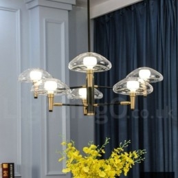 Lampadario a 6 luci con finitura verniciata elettrolitica e paralumi in vetro