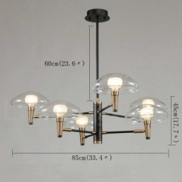 Lampadario a 6 luci con finitura verniciata elettrolitica e paralumi in vetro