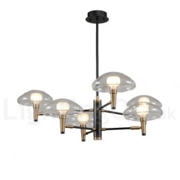 Lampadario a 6 luci con finitura verniciata elettrolitica e paralumi in vetro