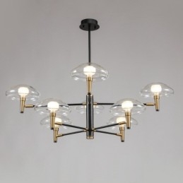 Lampadario a 8 luci con finitura verniciata elettrolitica e paralumi in vetro