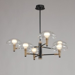Lampadario a 8 luci con finitura verniciata elettrolitica e paralumi in vetro