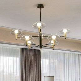 Lampadario a 8 luci con finitura verniciata elettrolitica e paralumi in vetro