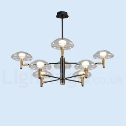 Lampadario a 8 luci con finitura verniciata elettrolitica e paralumi in vetro