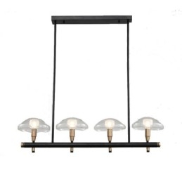 Lampadario lineare a 4 luci con finitura verniciata elettrolitica e paralumi in vetro