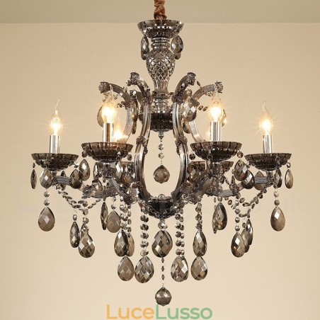 Lampadario a 6 candele in cristallo grigio chiaro Lampadario a 6 candele in cristallo grigio chiaro