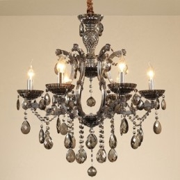 Lampadario a 6 candele in cristallo grigio chiaro