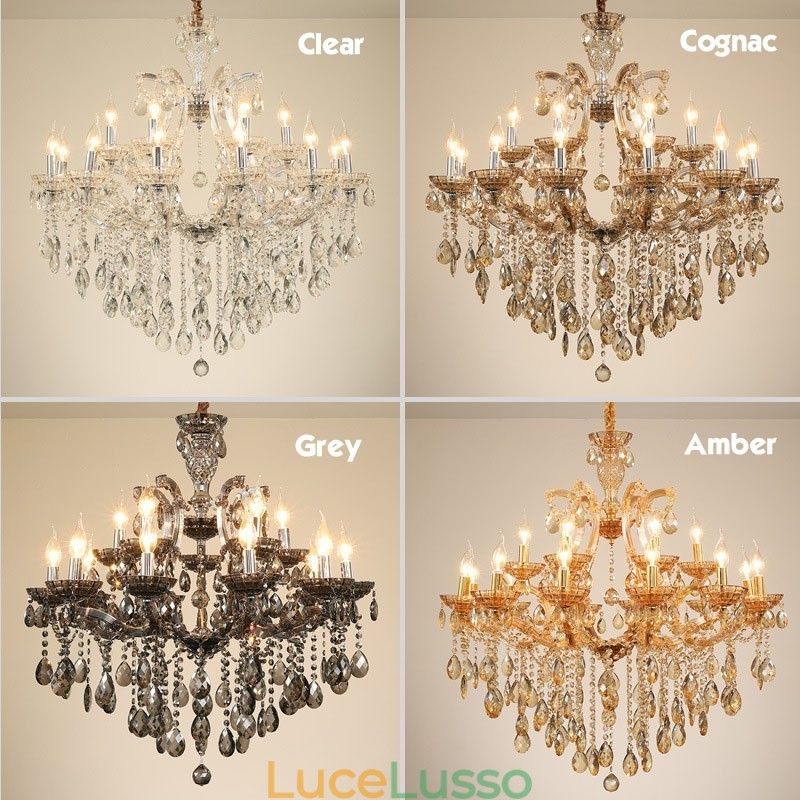 Lampadario a 6 candele in cristallo grigio chiaro