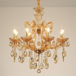 Lampadario a 8 luci in cristallo ambrato
