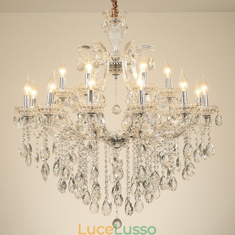 Lampadario a candela in cristallo trasparente da 18 (12+6) luci