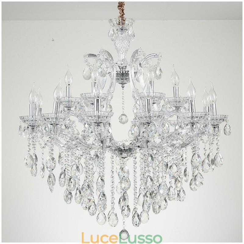Lampadario a candela in cristallo trasparente da 18 (12+6) luci