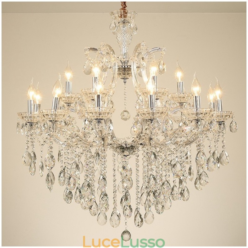 Lampadario a candela in cristallo trasparente da 18 (12+6) luci