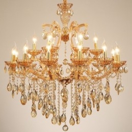Lampadario con 18 candele di cristallo color ambra chiaro (12+6)