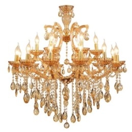 Lampadario con 18 candele di cristallo color ambra chiaro (12+6)