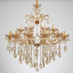 Lampadario con 18 candele di cristallo color ambra chiaro (12+6)