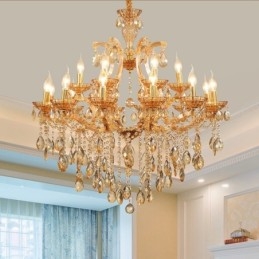 Lampadario con 18 candele di cristallo color ambra chiaro (12+6)