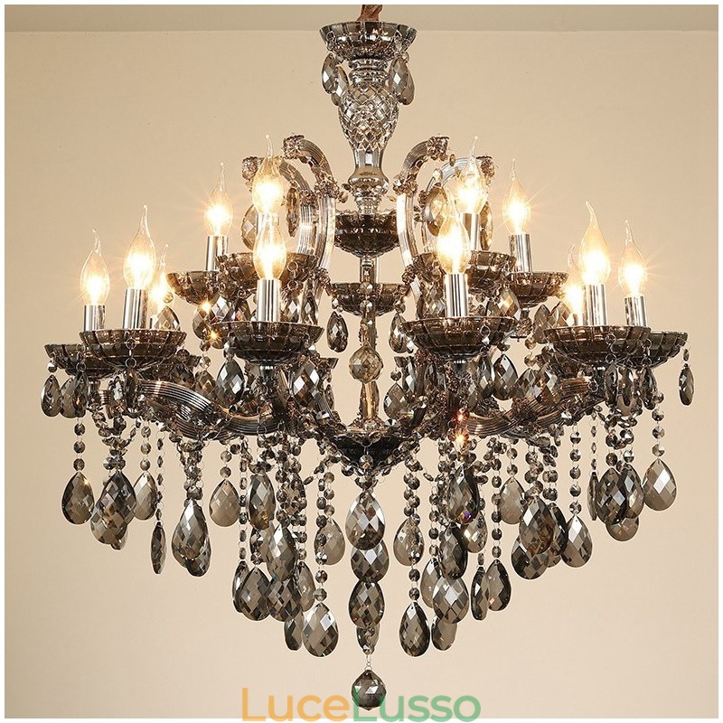 Lampadario a candela in cristallo grigio chiaro 18 (12+6)