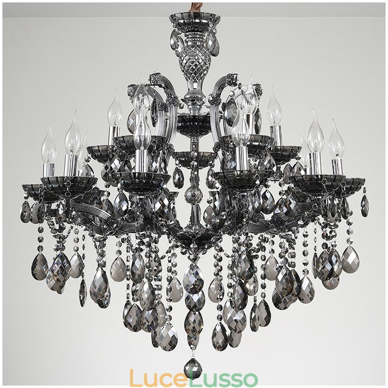 Lampadario a candela in cristallo grigio chiaro 18 (12+6)