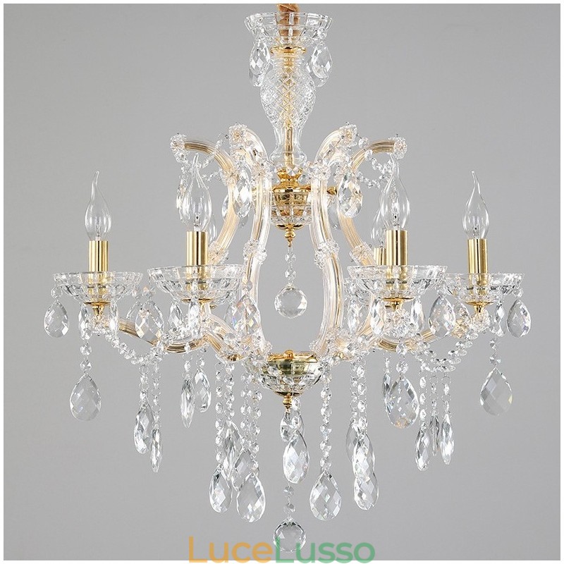 Lampadario a 6 luci in cristallo dorato