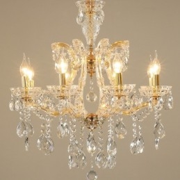 Lampadario a 8 luci in cristallo dorato