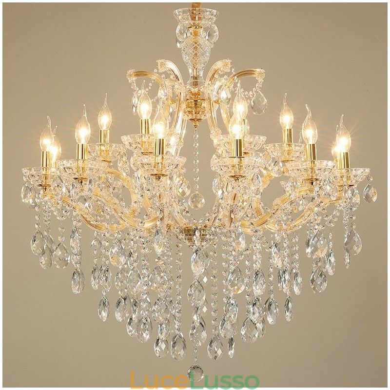 Lampadario a candela in cristallo oro chiaro da 18 (12+6)