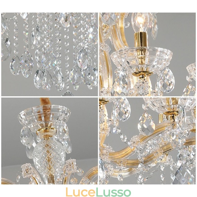 Lampadario a candela in cristallo oro chiaro da 18 (12+6)