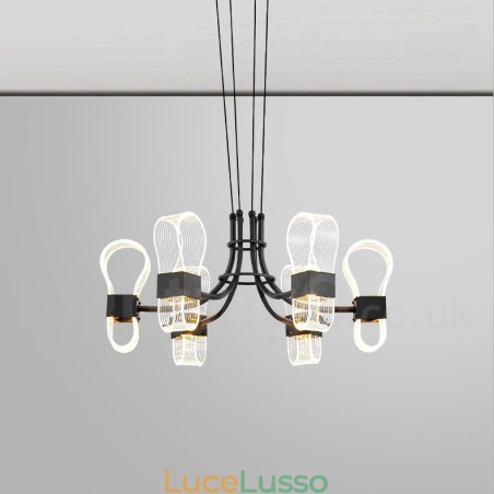 Lampadario di design postmoderno nordico a 6 luci con paralumi in acrilico Lampadario di design postmoderno nordico a 6 luci con paralumi in acrilico