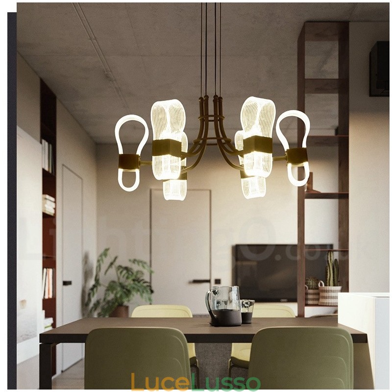 Lampadario di design postmoderno nordico a 6 luci con paralumi in acrilico
