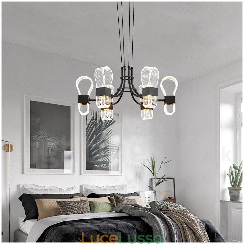 Lampadario di design postmoderno nordico a 6 luci con paralumi in acrilico