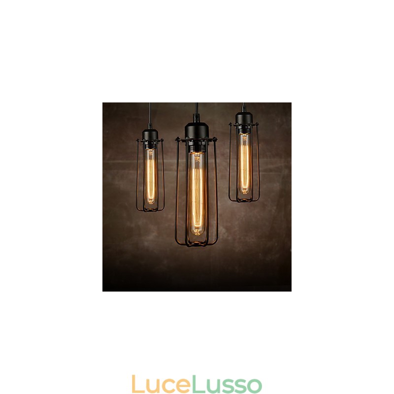 Lampadario Mini Stile Rustico Lodge Retro Metallo 3 Luci Lampada a Sospensione