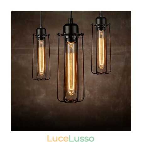 Lampadario Mini Stile Rustico Lodge Retro Metallo 3 Luci Lampada a Sospensione Lampadario Mini Stile Rustico Lodge Retro Metallo 3 Luci Lampada a Sospensione